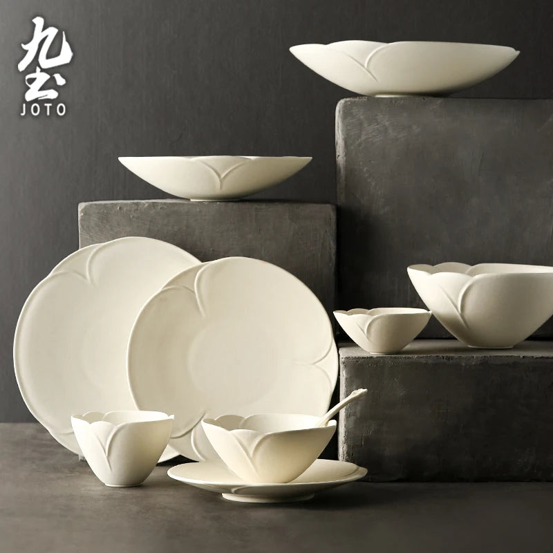 JOTO Plain Lace Styling Vintage Matte Ceramic Dish Set