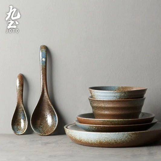 JOTO Craftsmanship  Handmade Rough Ceramic Tableware Set